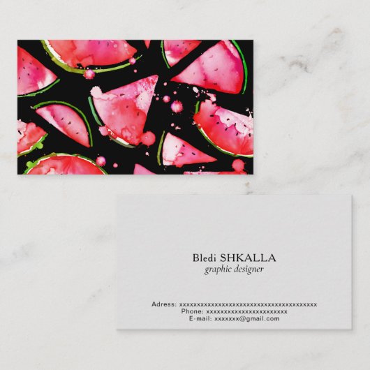 Carte De Visite Pastèque à l'aquarelle 2 (Devant / Derrière)