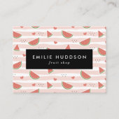 Carte De Visite Pastèques Rouges, Coeurs, Bandes, Votre Nom (Devant)