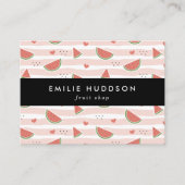 Carte De Visite Pastèques Rouges, Coeurs, Bandes, Votre Nom (Devant)