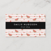 Carte De Visite Pastèques Rouges, Coeurs, Bandes, Votre Nom (Devant)