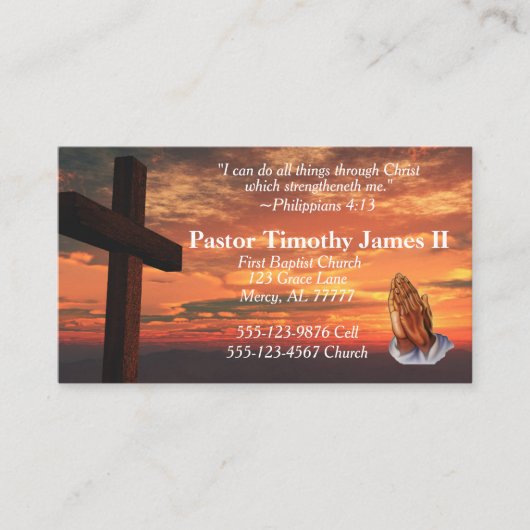 Carte de visite pasteur croisé et couché de soleil (Devant)