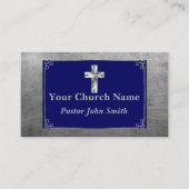 Carte De Visite Pasteur de l'Eglise Croix Bleue Argent Élégante fr (Devant)