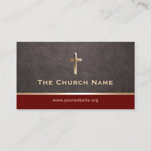 Carte De Visite Pasteur de l'Eglise Moderne Cuir Or Croix Sainte (Devant)
