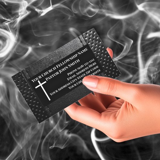 Carte De Visite Pasteur de l'église NOIR Cuir chrétien