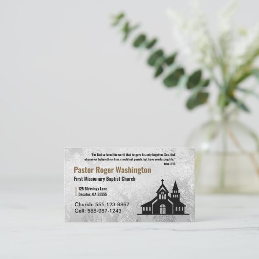 Carte de visite pasteur de l'église or et blanc (Debout devant)
