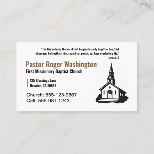 Carte de visite pasteur de l'église or et blanc (Devant)