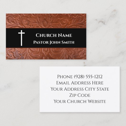 Carte De Visite Pasteur de l'église Russe Cuir noir chrétien (Devant / Derrière)