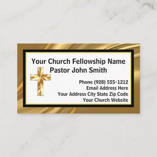 Carte De Visite Pasteur Eglise Elegant Or Et Noir (Devant)