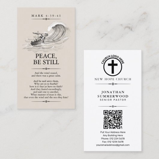 Carte de visite Pasteur Marc 4:39-41 avec QR Code (Devant / Derrière)