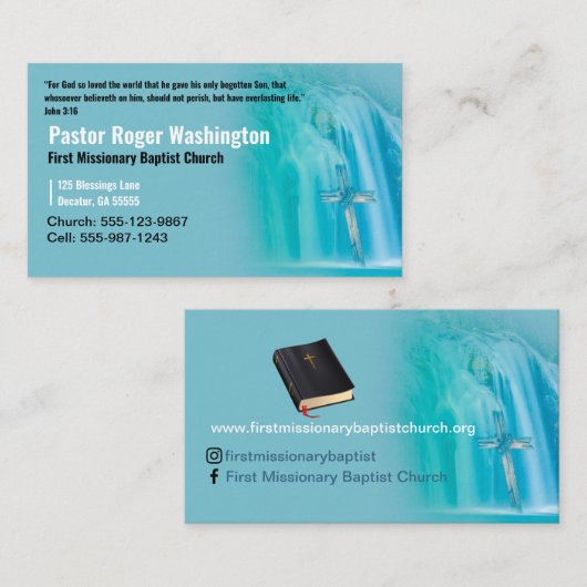 Carte De Visite Pasteur ou diacre Croix cascade Eglise C (Devant / Derrière)