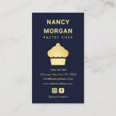 Carte De Visite Pastry Chef Bakery Cupcake Navy and Gold (Dos)