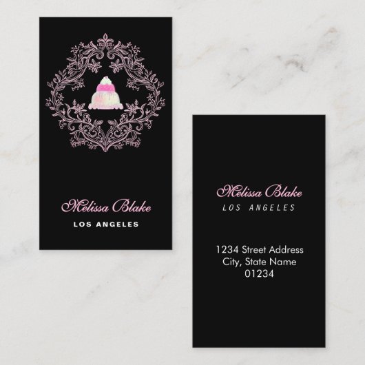 Carte De Visite pastry shop black background business card (Devant / Derrière)