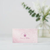 Carte De Visite Pastry Shop Loyalty Card Pink Glitter Cupcake Logo (Debout devant)