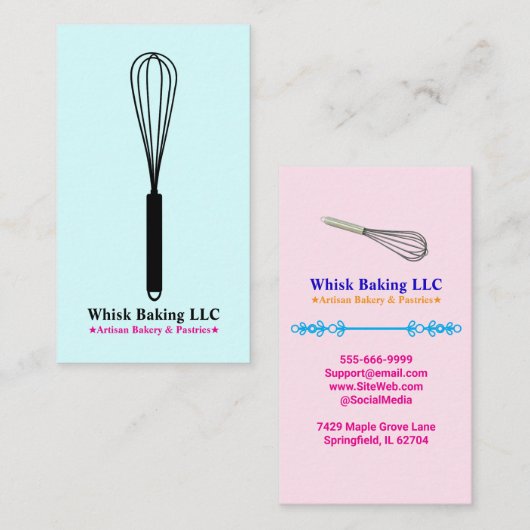 Carte De Visite Pastry Whisk Chef & Baker | Elegant Cake Bakery (Devant / Derrière)