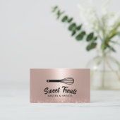 Carte De Visite Pastry Whisk Logo Cupcake Bakery Rose Gold Cake (Debout devant)