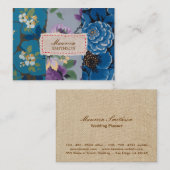 Carte De Visite Patchwork en tissu floral (bleu) Personnalisé (Devant / Derrière)