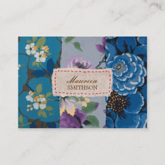 Carte De Visite Patchwork en tissu floral (bleu) Personnalisé