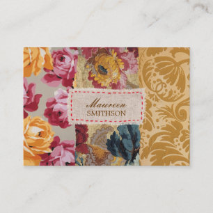 Carte De Visite Patchwork floral de tissu (or) personnalisé