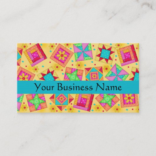 Carte De Visite Patchwork Quilt Block Art Jaune (Devant)