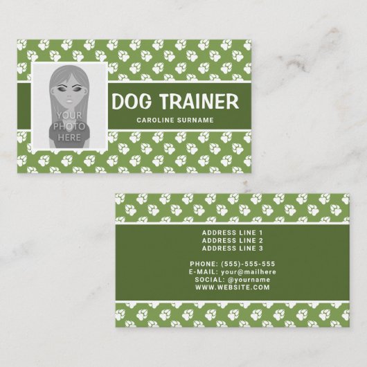 Carte De Visite Pâtes et Modèles photo verts et blancs - Entraîneu (Devant / Derrière)