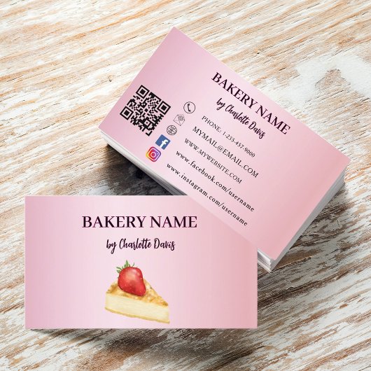 Carte De Visite Pâtisserie à gâteau rose code QR