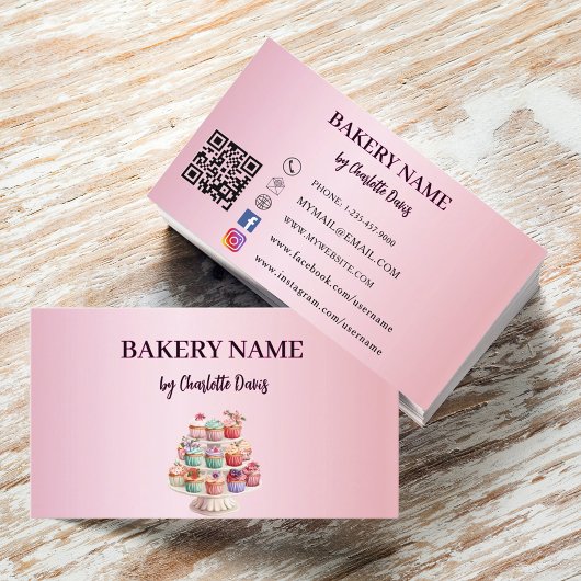 Carte De Visite Pâtisserie à gâteau rose cupcakes boulangerie code