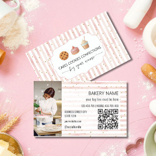 Carte De Visite Pâtisserie aux rayures rose et blanc Boulangerie
