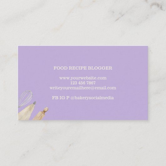 Carte De Visite Pâtisserie Chef Cuisine créative Cake violet (Dos)