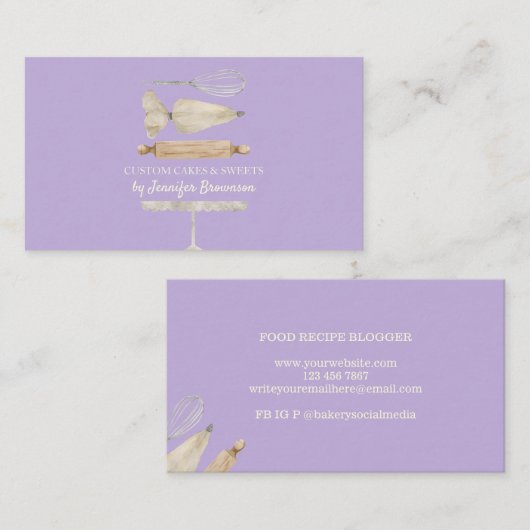 Carte De Visite Pâtisserie Chef Cuisine créative Cake violet (Devant / Derrière)