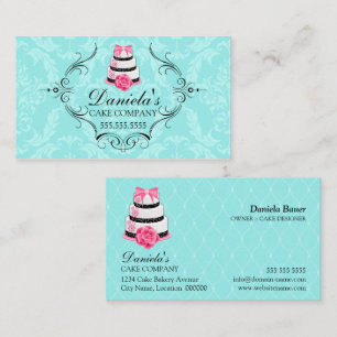 Carte De Visite Pâtisserie Damassé Aqua Rose