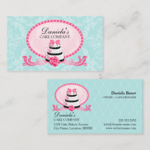 Carte De Visite Pâtisserie Damassé Aqua Rose
