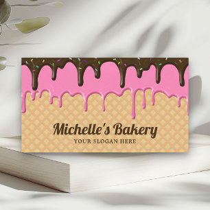 Carte De Visite Pâtisserie Gaufre Glaçage Rose Dégoulinant Boulang