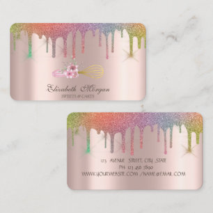 Carte De Visite Pâtisserie Gouttes de Licorne Fouet Fleurs