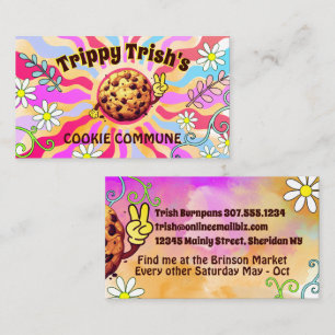 Carte De Visite Pâtisserie groovy hippie boulangerie signe de paix