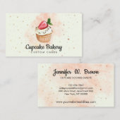 Carte De Visite Pâtisserie jaune Aquarelle Cupcake aux fraises (Devant / Derrière)