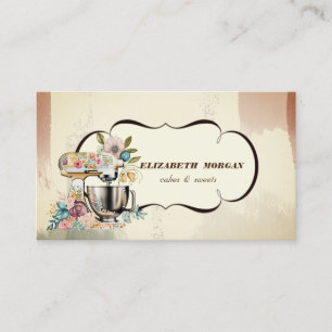 Carte De Visite Pâtisserie mélangeur rétro floral aquarelle