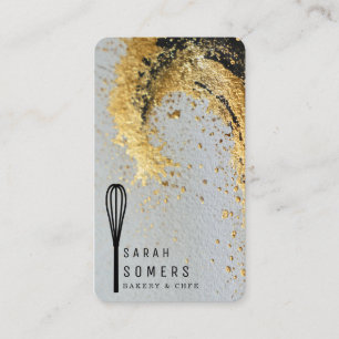 Carte De Visite Pâtisserie Moderne Balai en Paillettes d'Or
