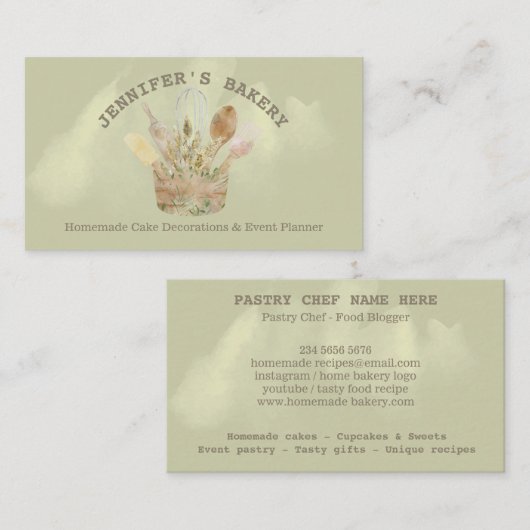 Carte De Visite pâtisserie pâtisserie chef design rustique mignon (Devant / Derrière)