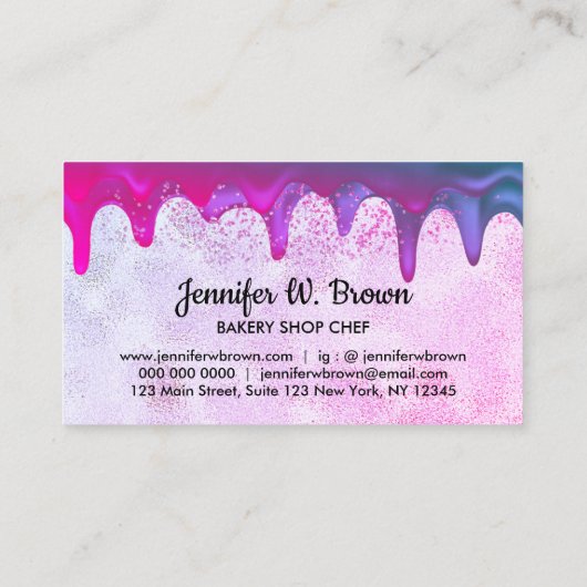 Carte De Visite Pâtisserie rose Abstrait Chef Glitz (Dos)