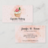 Carte De Visite Pâtisserie rose Aquarelle Cupcake aux fraises (Devant / Derrière)