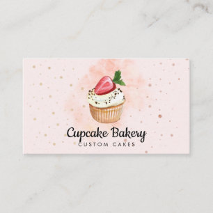Carte De Visite Pâtisserie rose Aquarelle Cupcake aux fraises