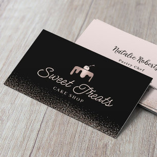 Carte De Visite Pâtisserie Rose Gold Sweet Cake Logo