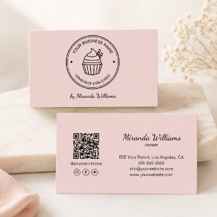 Carte De Visite Pâtisserie Rose Votre Propre Logo QR Réseaux Socia