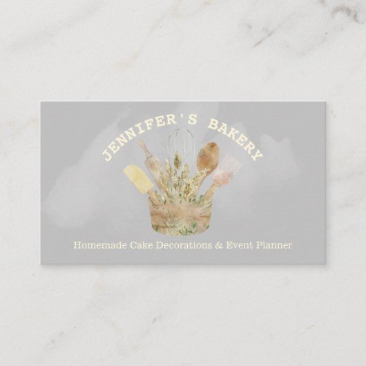 Carte De Visite Pâtisserie Rustique Bakery Chef en bois aquarelle (Devant)