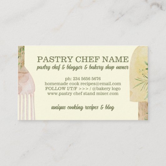 Carte De Visite Pâtisserie rustique jaune (Dos)