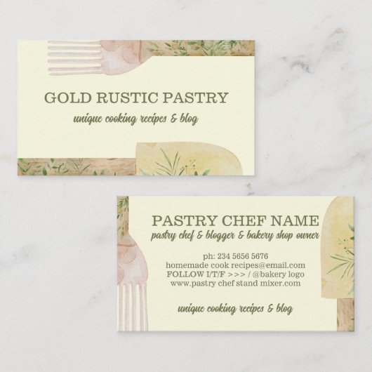 Carte De Visite Pâtisserie rustique jaune (Devant / Derrière)