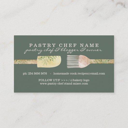 Carte De Visite Pâtisserie Rustique rose sauge boulangerie chef lo (Dos)