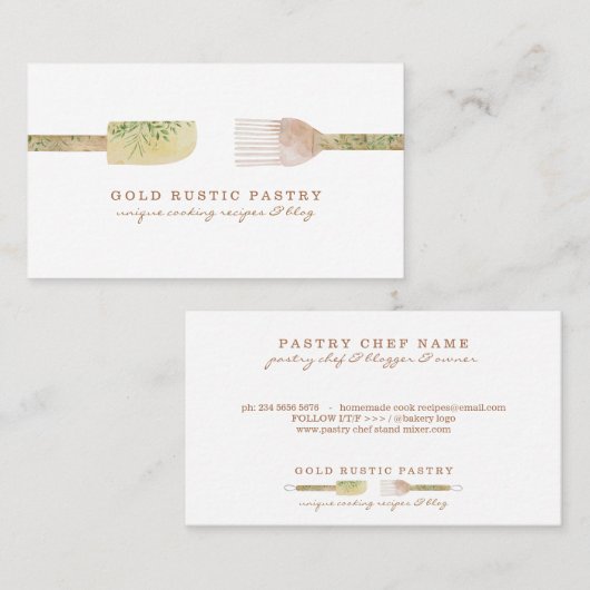 Carte De Visite Pâtisserie Spatule rustique à cuillère à feuilles  (Devant / Derrière)