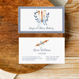 Carte De Visite Pâtisserie Ustensiles Nœud Papillon Gingham Bleu M