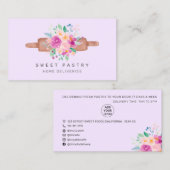 Carte De Visite Pâtisserie viennoiserie fleurie violet (Devant / Derrière)
